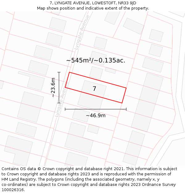 7, LYNGATE AVENUE, LOWESTOFT, NR33 9JD: Plot and title map