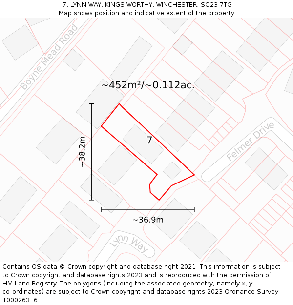 7, LYNN WAY, KINGS WORTHY, WINCHESTER, SO23 7TG: Plot and title map