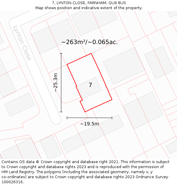 7, LYNTON CLOSE, FARNHAM, GU9 8US: Plot and title map