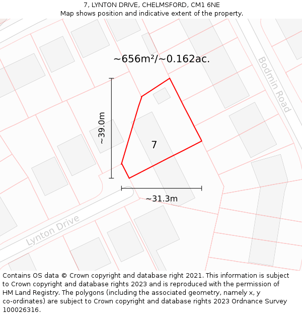 7, LYNTON DRIVE, CHELMSFORD, CM1 6NE: Plot and title map