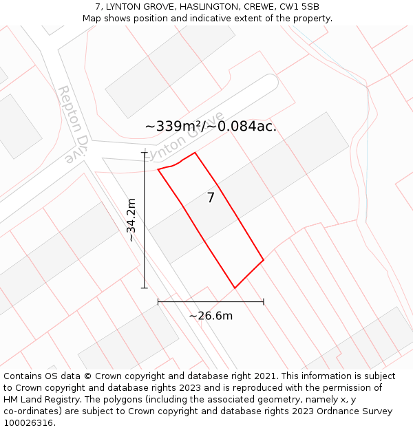 7, LYNTON GROVE, HASLINGTON, CREWE, CW1 5SB: Plot and title map