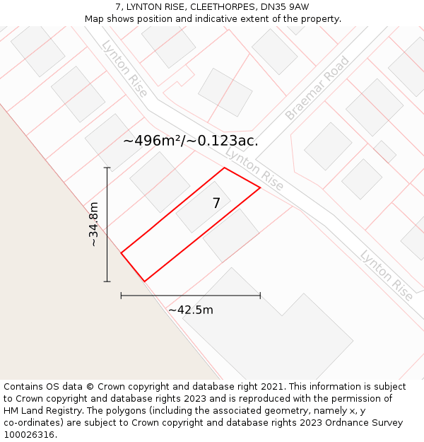 7, LYNTON RISE, CLEETHORPES, DN35 9AW: Plot and title map