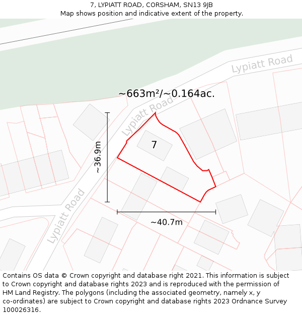 7, LYPIATT ROAD, CORSHAM, SN13 9JB: Plot and title map