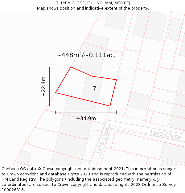 7, LYRA CLOSE, GILLINGHAM, ME8 0EJ: Plot and title map