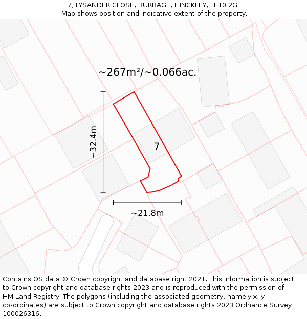 7, LYSANDER CLOSE, BURBAGE, HINCKLEY, LE10 2GF: Plot and title map