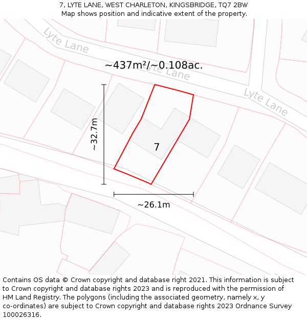 7, LYTE LANE, WEST CHARLETON, KINGSBRIDGE, TQ7 2BW: Plot and title map