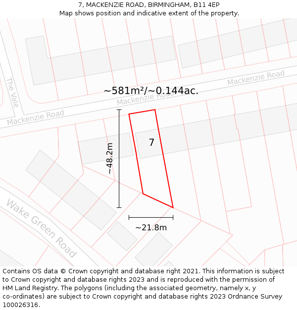 7, MACKENZIE ROAD, BIRMINGHAM, B11 4EP: Plot and title map