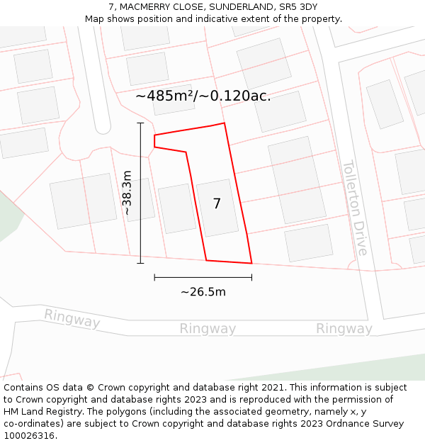 7, MACMERRY CLOSE, SUNDERLAND, SR5 3DY: Plot and title map