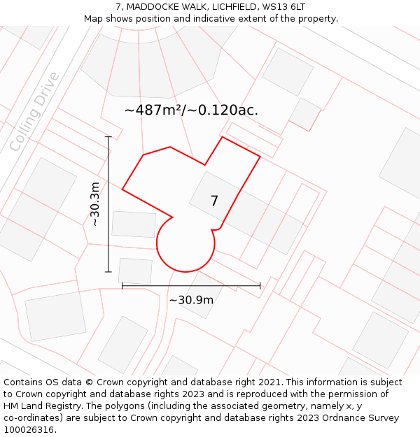 7, MADDOCKE WALK, LICHFIELD, WS13 6LT: Plot and title map