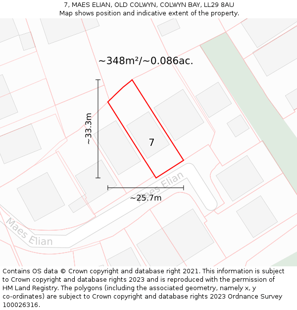7, MAES ELIAN, OLD COLWYN, COLWYN BAY, LL29 8AU: Plot and title map