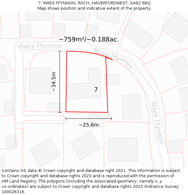 7, MAES FFYNNON, ROCH, HAVERFORDWEST, SA62 6BQ: Plot and title map