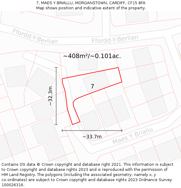 7, MAES Y BRIALLU, MORGANSTOWN, CARDIFF, CF15 8FA: Plot and title map