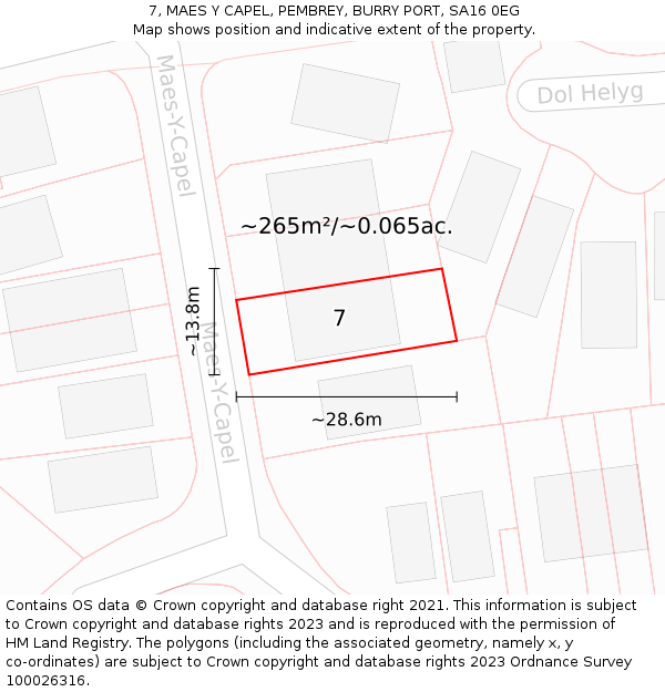 7, MAES Y CAPEL, PEMBREY, BURRY PORT, SA16 0EG: Plot and title map