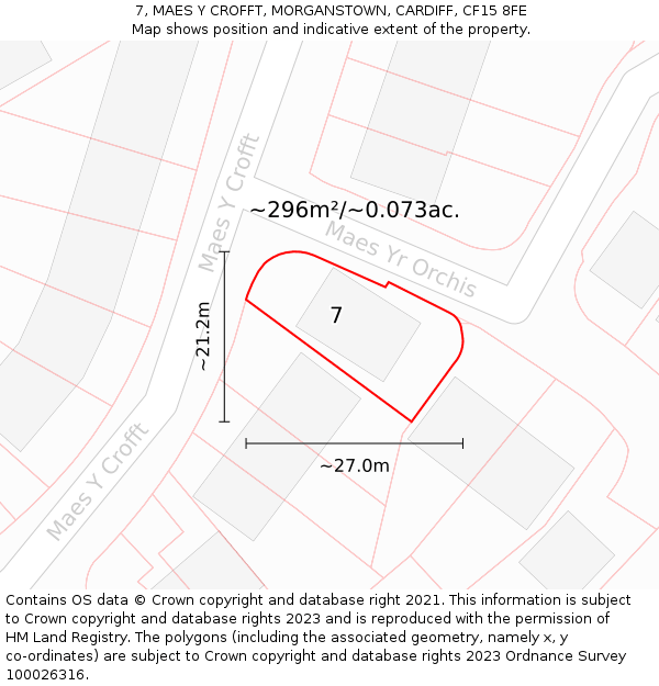 7, MAES Y CROFFT, MORGANSTOWN, CARDIFF, CF15 8FE: Plot and title map
