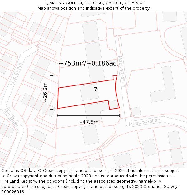 7, MAES Y GOLLEN, CREIGIAU, CARDIFF, CF15 9JW: Plot and title map