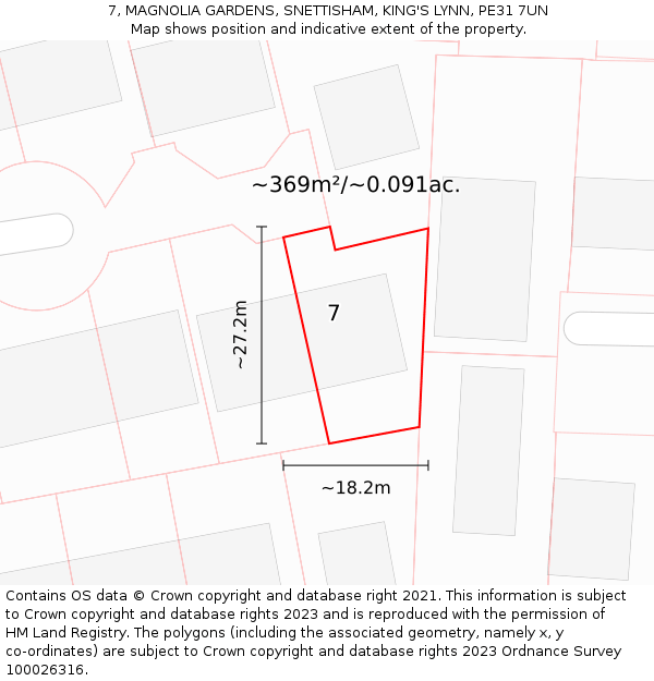 7, MAGNOLIA GARDENS, SNETTISHAM, KING'S LYNN, PE31 7UN: Plot and title map