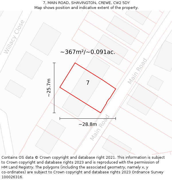 7, MAIN ROAD, SHAVINGTON, CREWE, CW2 5DY: Plot and title map