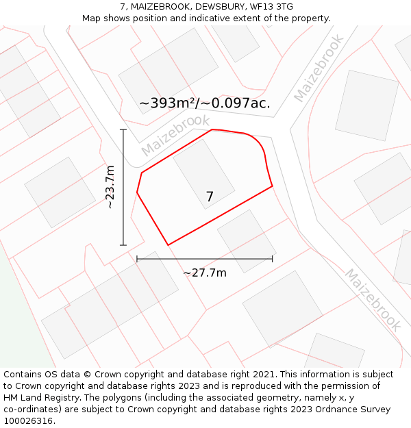 7, MAIZEBROOK, DEWSBURY, WF13 3TG: Plot and title map