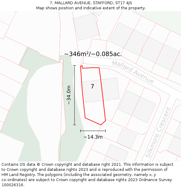 7, MALLARD AVENUE, STAFFORD, ST17 4JS: Plot and title map
