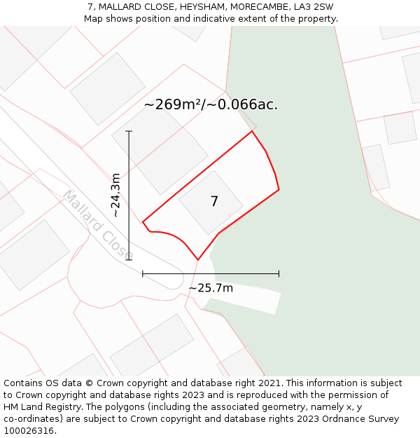 7, MALLARD CLOSE, HEYSHAM, MORECAMBE, LA3 2SW: Plot and title map