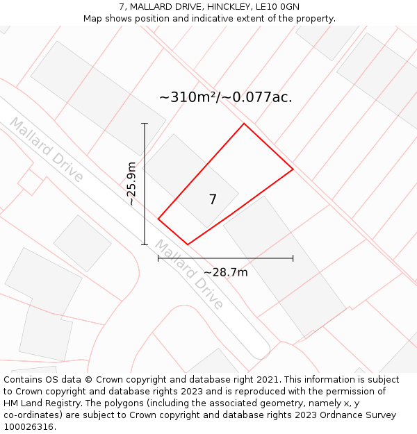 7, MALLARD DRIVE, HINCKLEY, LE10 0GN: Plot and title map