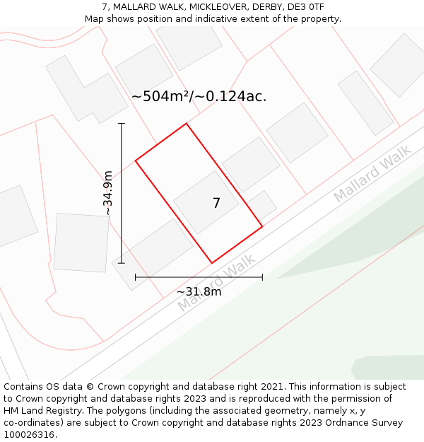 7, MALLARD WALK, MICKLEOVER, DERBY, DE3 0TF: Plot and title map