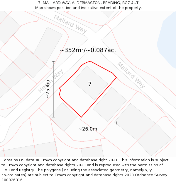 7, MALLARD WAY, ALDERMASTON, READING, RG7 4UT: Plot and title map