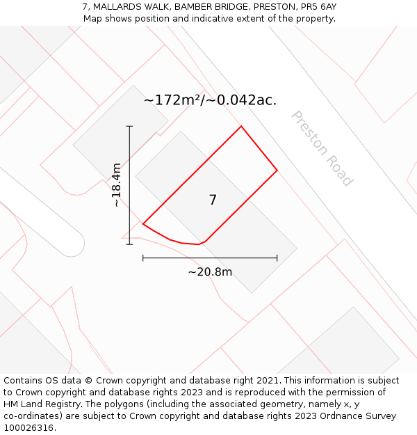 7, MALLARDS WALK, BAMBER BRIDGE, PRESTON, PR5 6AY: Plot and title map