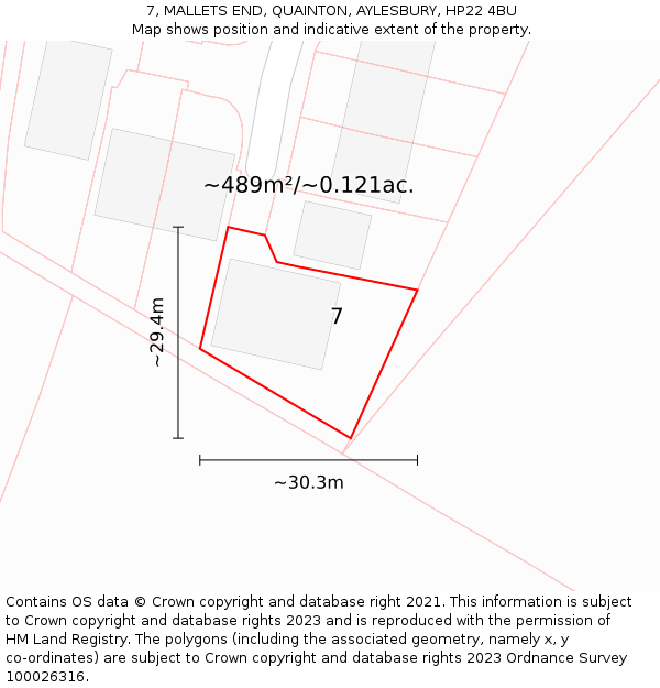 7, MALLETS END, QUAINTON, AYLESBURY, HP22 4BU: Plot and title map