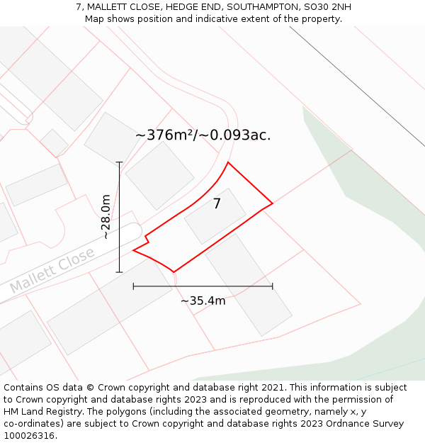 7, MALLETT CLOSE, HEDGE END, SOUTHAMPTON, SO30 2NH: Plot and title map