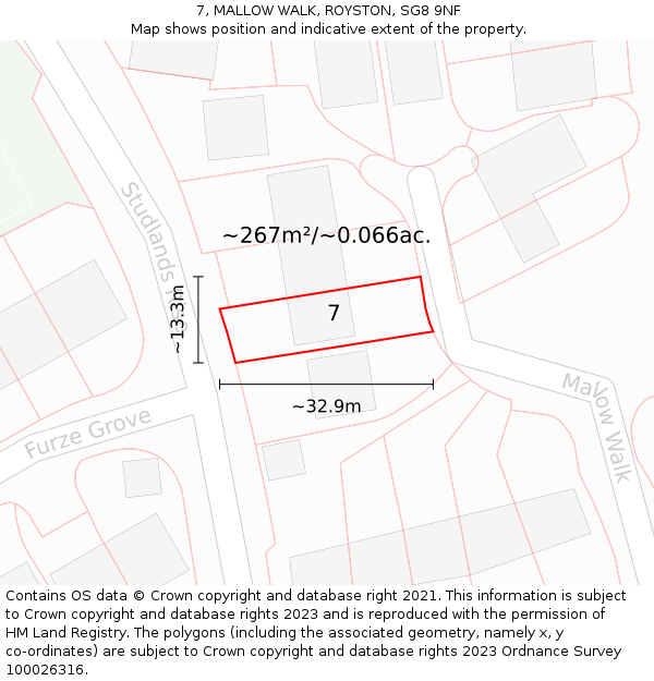 7, MALLOW WALK, ROYSTON, SG8 9NF: Plot and title map