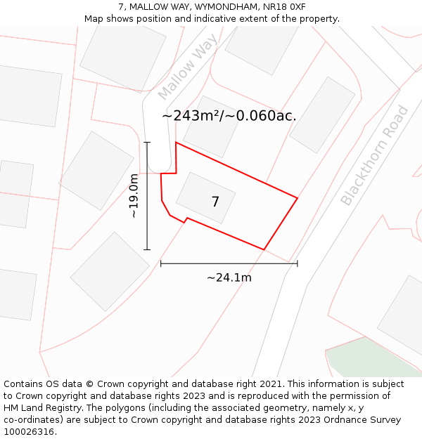 7, MALLOW WAY, WYMONDHAM, NR18 0XF: Plot and title map