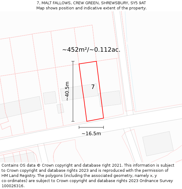 7, MALT FALLOWS, CREW GREEN, SHREWSBURY, SY5 9AT: Plot and title map