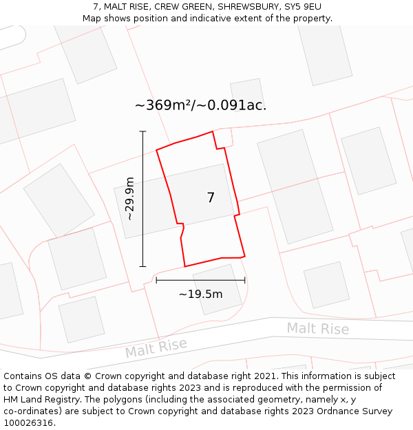 7, MALT RISE, CREW GREEN, SHREWSBURY, SY5 9EU: Plot and title map