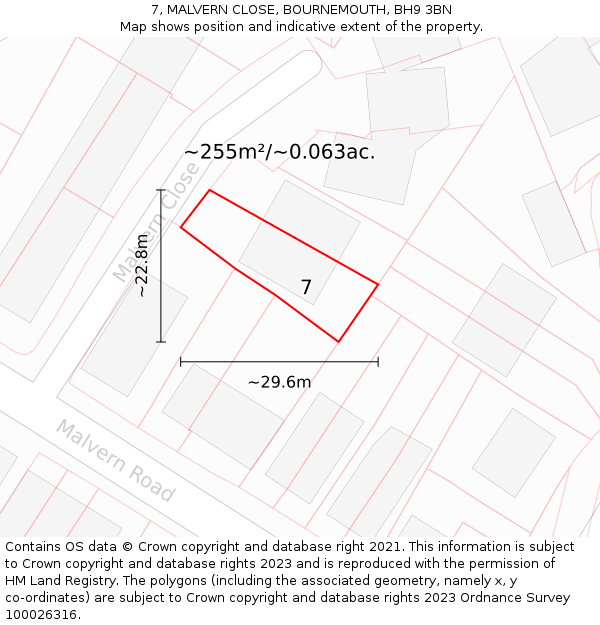 7, MALVERN CLOSE, BOURNEMOUTH, BH9 3BN: Plot and title map