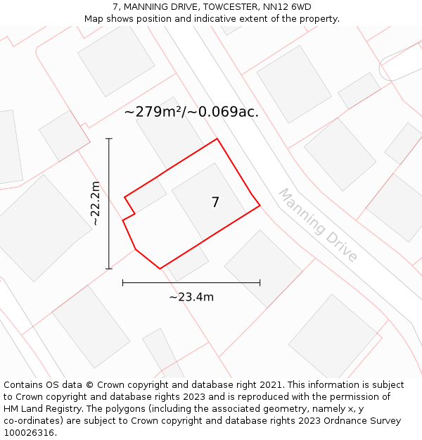 7, MANNING DRIVE, TOWCESTER, NN12 6WD: Plot and title map