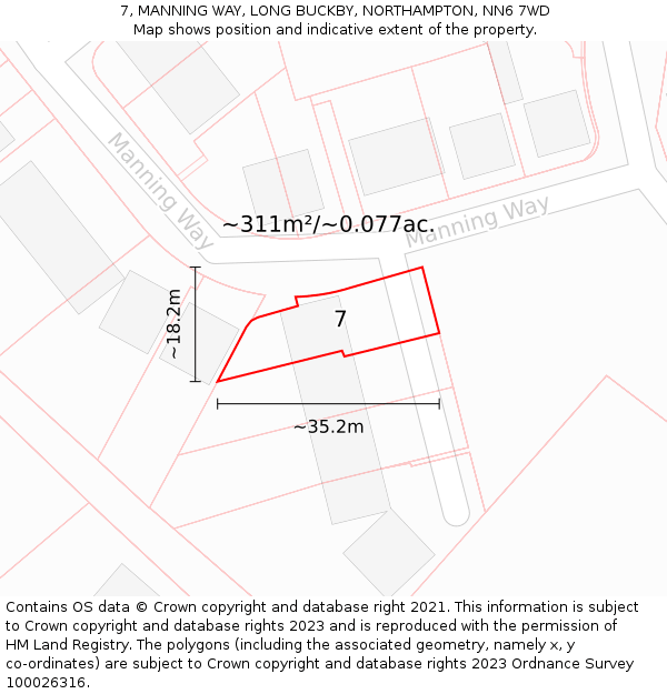 7, MANNING WAY, LONG BUCKBY, NORTHAMPTON, NN6 7WD: Plot and title map