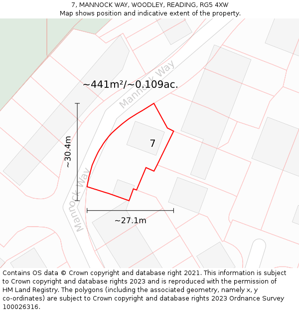 7, MANNOCK WAY, WOODLEY, READING, RG5 4XW: Plot and title map