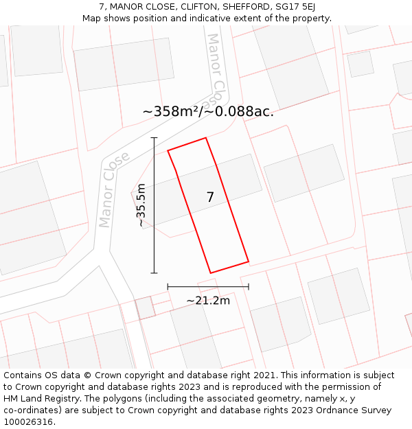 7, MANOR CLOSE, CLIFTON, SHEFFORD, SG17 5EJ: Plot and title map