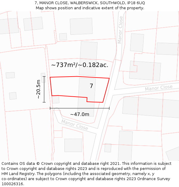 7, MANOR CLOSE, WALBERSWICK, SOUTHWOLD, IP18 6UQ: Plot and title map