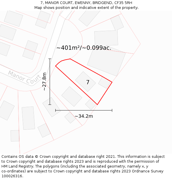 7, MANOR COURT, EWENNY, BRIDGEND, CF35 5RH: Plot and title map