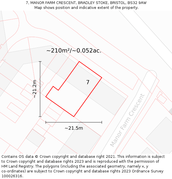 7, MANOR FARM CRESCENT, BRADLEY STOKE, BRISTOL, BS32 9AW: Plot and title map