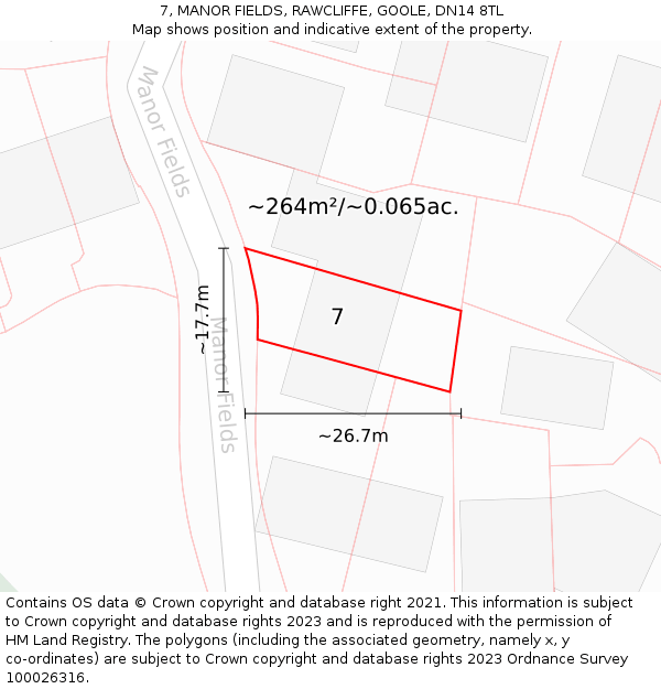 7, MANOR FIELDS, RAWCLIFFE, GOOLE, DN14 8TL: Plot and title map