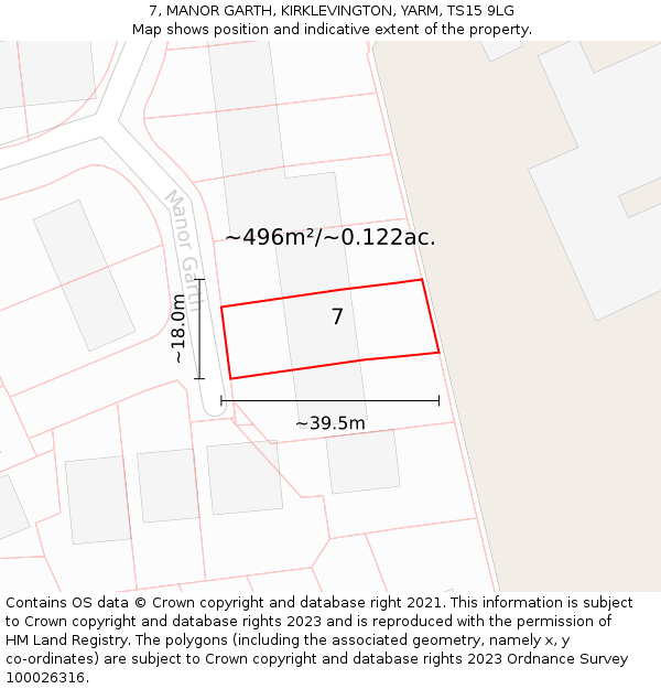 7, MANOR GARTH, KIRKLEVINGTON, YARM, TS15 9LG: Plot and title map