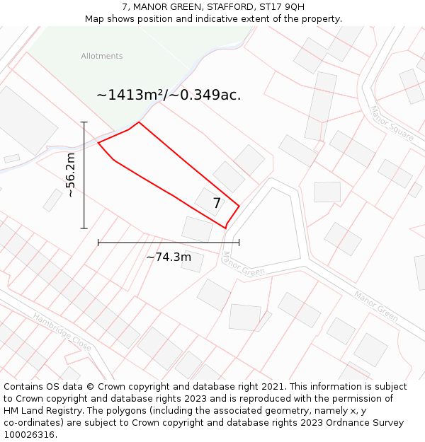 7, MANOR GREEN, STAFFORD, ST17 9QH: Plot and title map