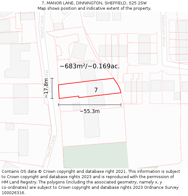 7, MANOR LANE, DINNINGTON, SHEFFIELD, S25 2SW: Plot and title map