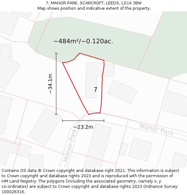 7, MANOR PARK, SCARCROFT, LEEDS, LS14 3BW: Plot and title map