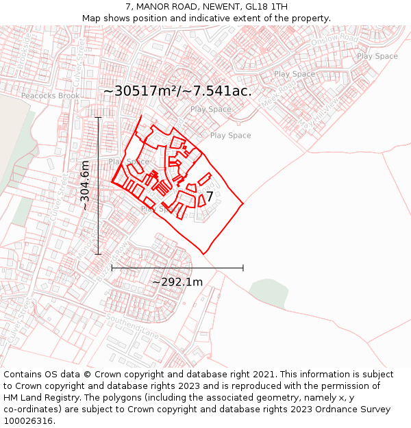 7, MANOR ROAD, NEWENT, GL18 1TH: Plot and title map