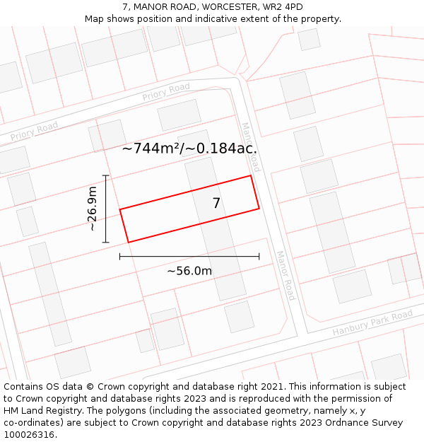7, MANOR ROAD, WORCESTER, WR2 4PD: Plot and title map