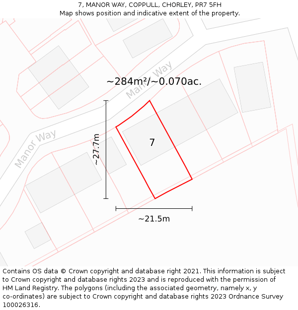 7, MANOR WAY, COPPULL, CHORLEY, PR7 5FH: Plot and title map